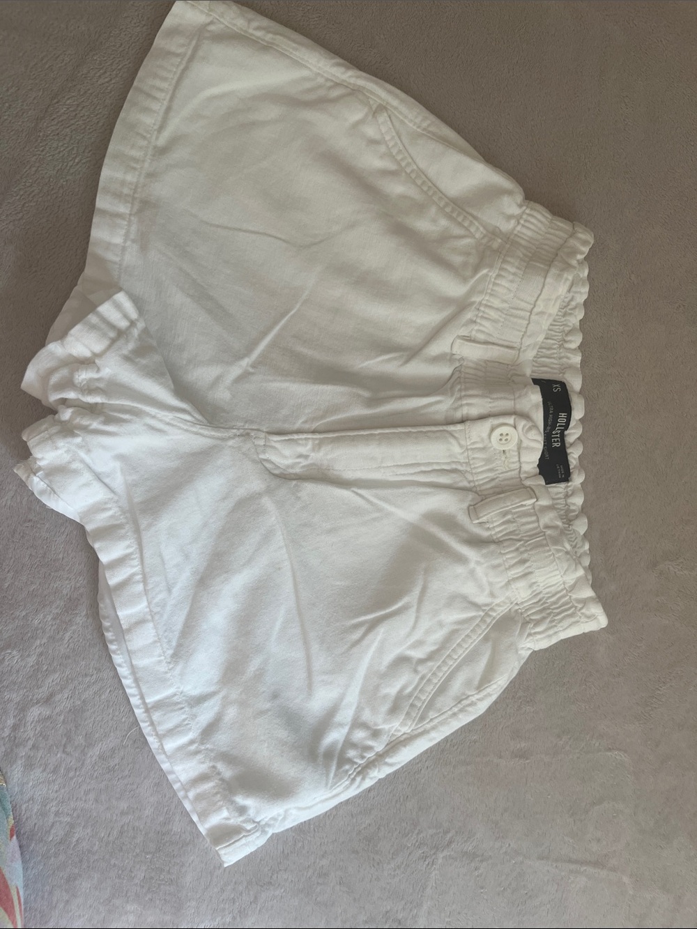 Hollister High-Waist White Elastic Drawstring Shorts linen blend XS